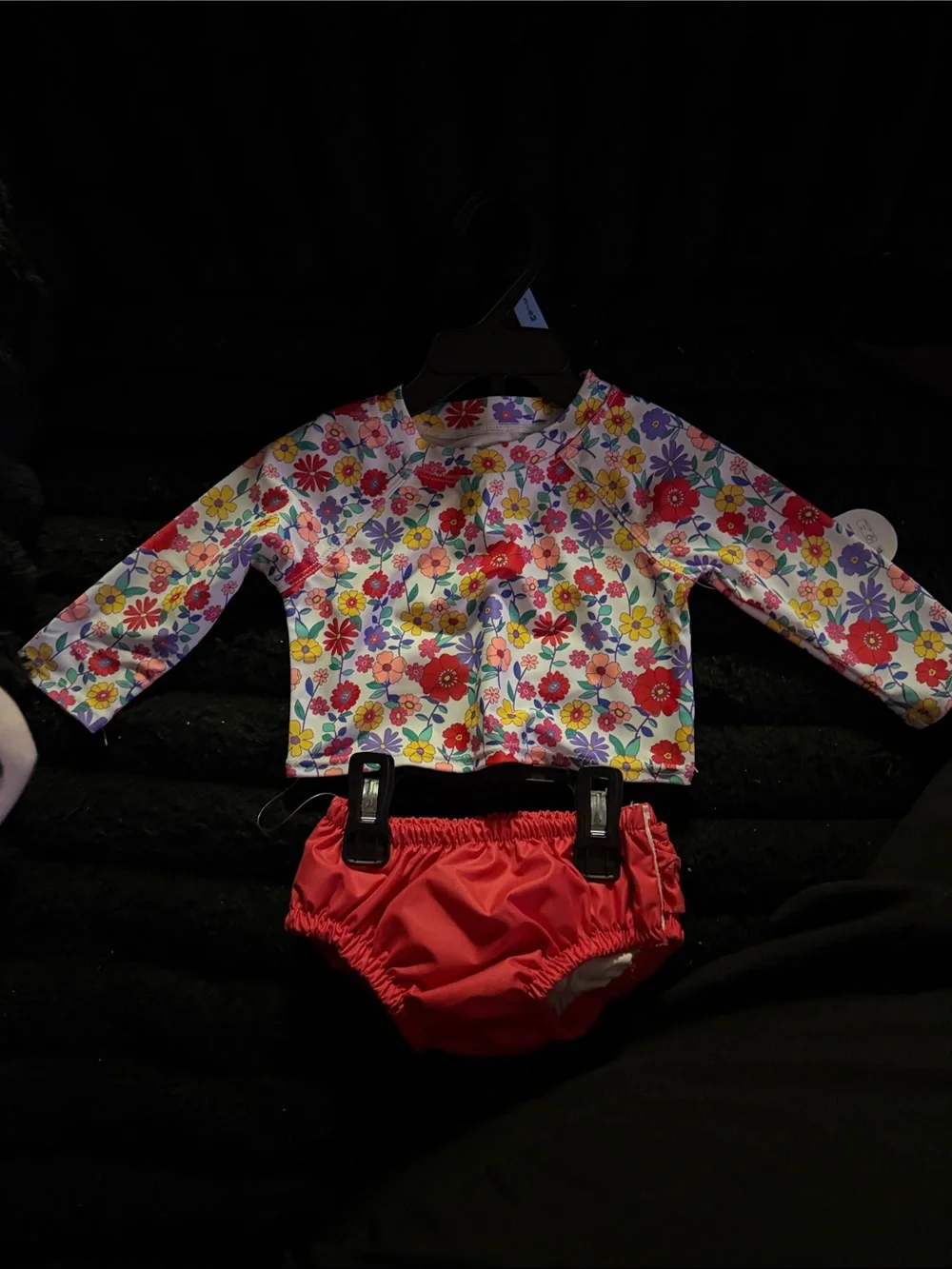 wonder nation Girls Floral Rash Guard Set - Red Bikini Bottom